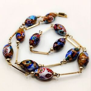 Vintage Art Deco Murano Glass Multicolor Beaded Necklace